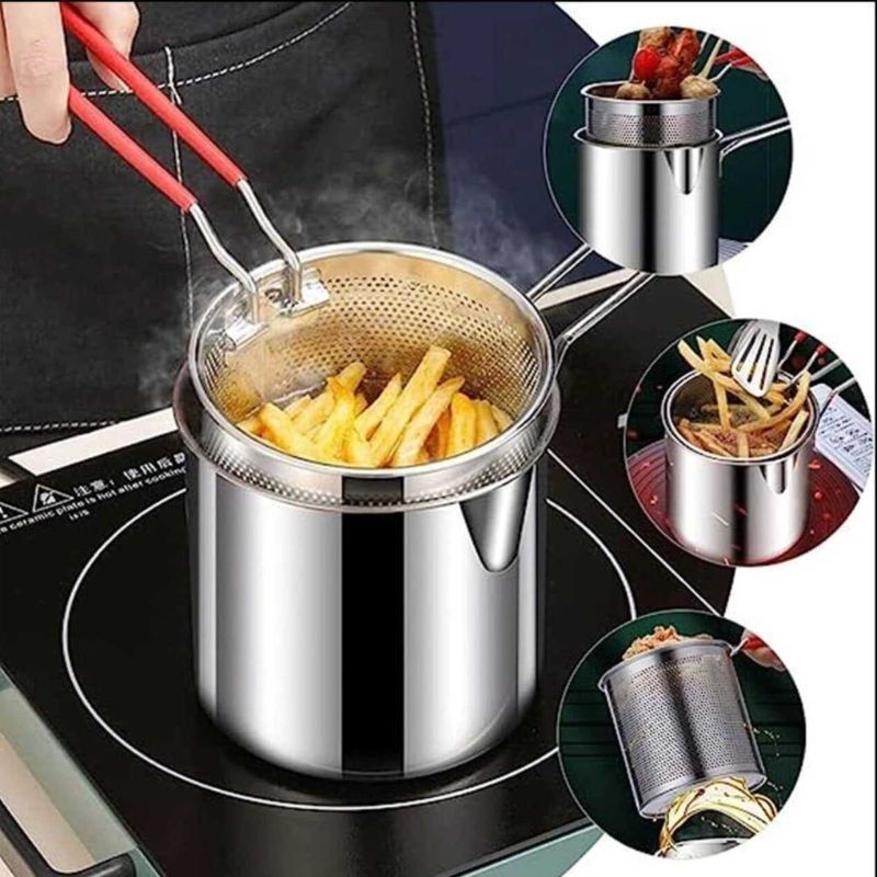 Stainless Steel Deep Fryer Pot with Strainer – 1.2 L